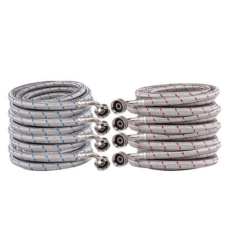 Hausen 120-Inch Stainless steel Washing machine connector 8FT - Elbow, Washing Machine Supply Line, 4PK HA-WM-103-2